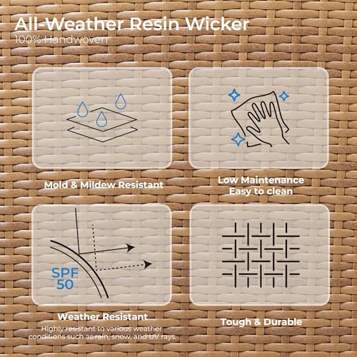 CHITA 5 Pieces Wicker Patio Furniture Set, Outdoor Conversation Set with 2 Pieces Rattan Swivel Chairs, 2 Pieces Ottomans, Thickened Cushions and Side
