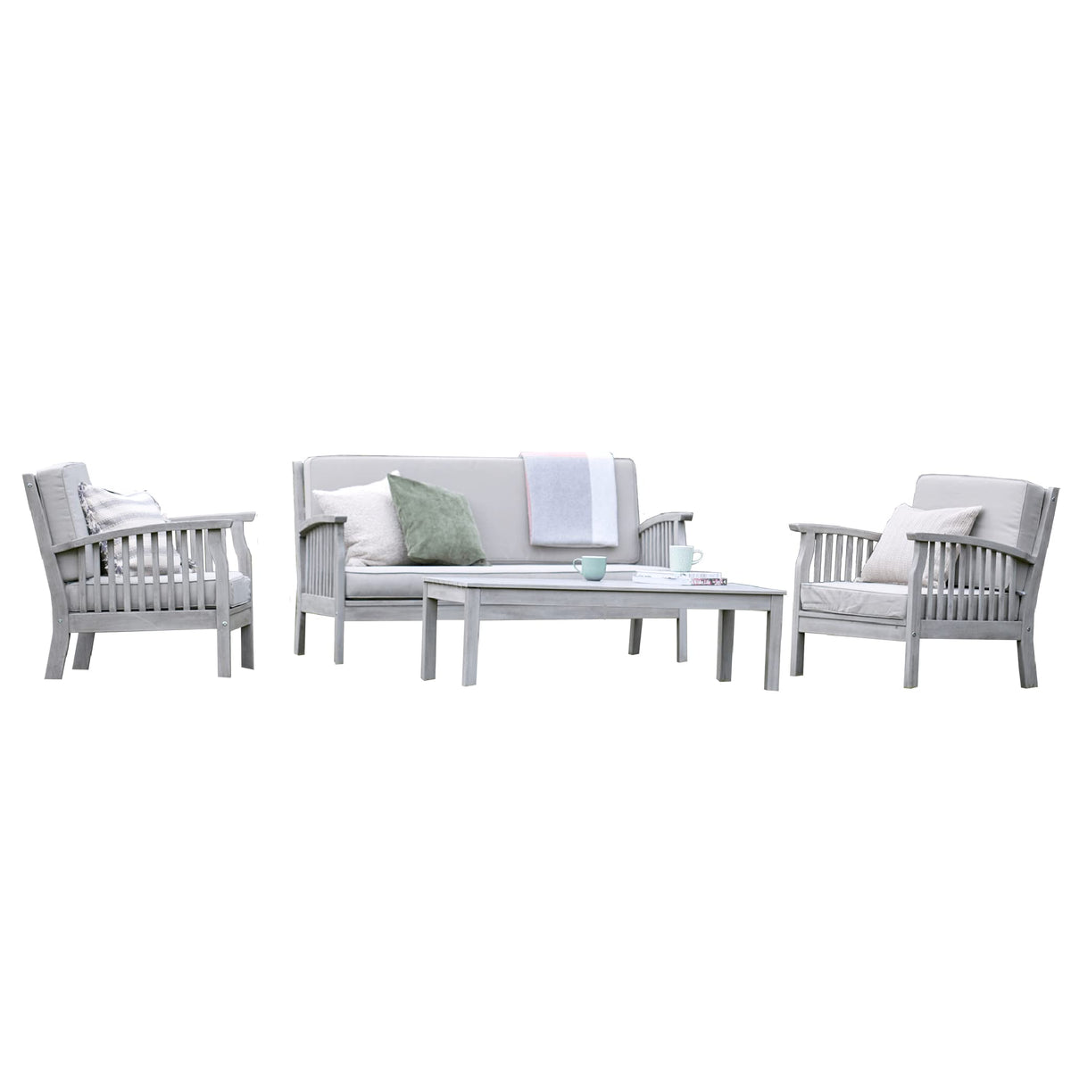 Gardenesque Patio Garden Furniture Set - Light Grey Wooden Garden Set - Repton Lounge - Outdoor Table & Chairs - Durable and Comfortable Design - With