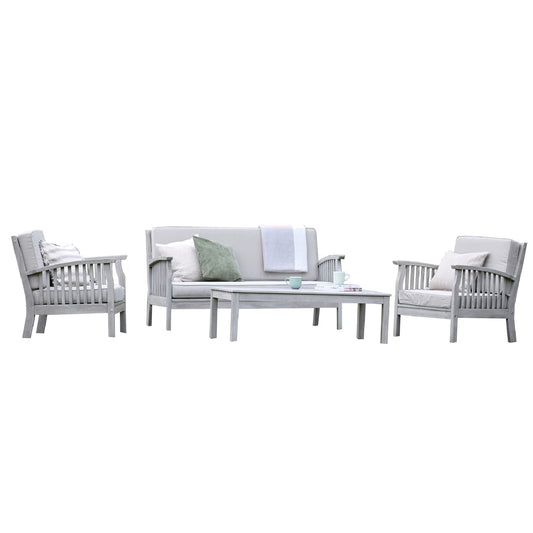 Gardenesque Patio Garden Furniture Set - Light Grey Wooden Garden Set - Repton Lounge - Outdoor Table & Chairs - Durable and Comfortable Design - With