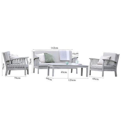 Gardenesque Patio Garden Furniture Set - Light Grey Wooden Garden Set - Repton Lounge - Outdoor Table & Chairs - Durable and Comfortable Design - With