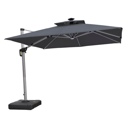 PURPLE LEAF Double Top Deluxe Solar Powered LED Square Patio Umbrella Offset Hanging Umbrella Outdoor Market Umbrella Garden Umbrella,300 x 300 cm,Gre