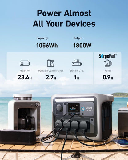 Anker SOLIX C1000 Portable Power Station, 1800W Solar Generator, Full Charge in 58 Min with UltraFast Charge Mode, LiFePO4 Power Station for Outdoor C