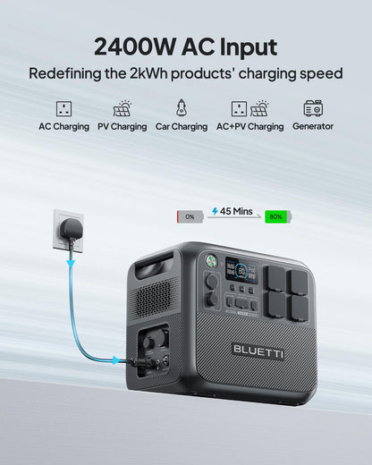 BLUETTI Portable Power Station AC200L, 2048Wh LiFePO4 Battery Backup, Expandable to 8192Wh w/ 4 2400W AC Outlets (3600W Power Lifting), Solar Generato