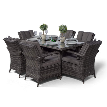Arizona Rattan Dining Set | Luxury Rectangle 6 Seater Grey Rattan Table & Chairs Set with Ice Bucket Drinks Cooler | Outdoor Poly Rattan Garden Dining