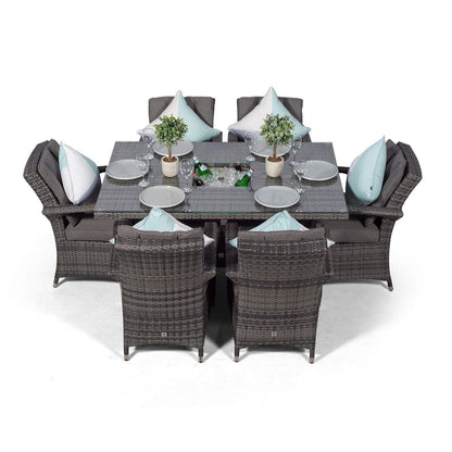 Arizona Rattan Dining Set | Luxury Rectangle 6 Seater Grey Rattan Table & Chairs Set with Ice Bucket Drinks Cooler | Outdoor Poly Rattan Garden Dining
