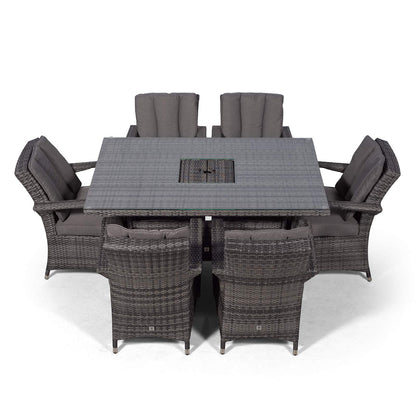 Arizona Rattan Dining Set | Luxury Rectangle 6 Seater Grey Rattan Table & Chairs Set with Ice Bucket Drinks Cooler | Outdoor Poly Rattan Garden Dining