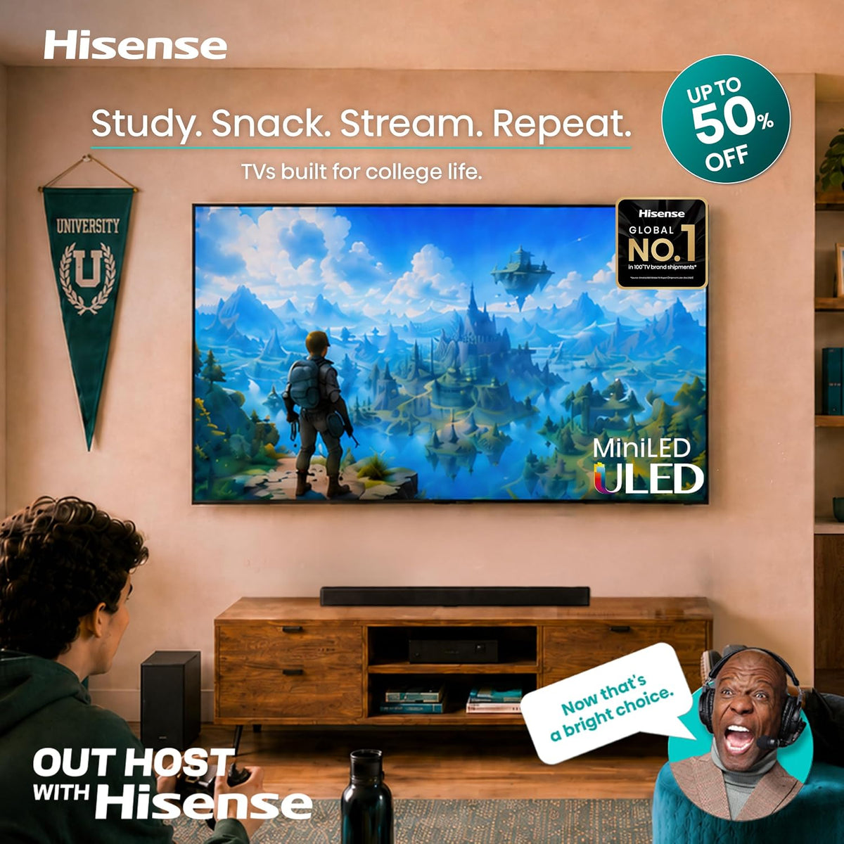 Hisense 65" E7 Cinema Series Hi-QLED Mini-LED 4K UHD Smart Fire TV (65E7SF, 2026 NEW) - Native 144Hz, AI Picture, Dolby Vision IQ · Atmos, FALD, HDR10