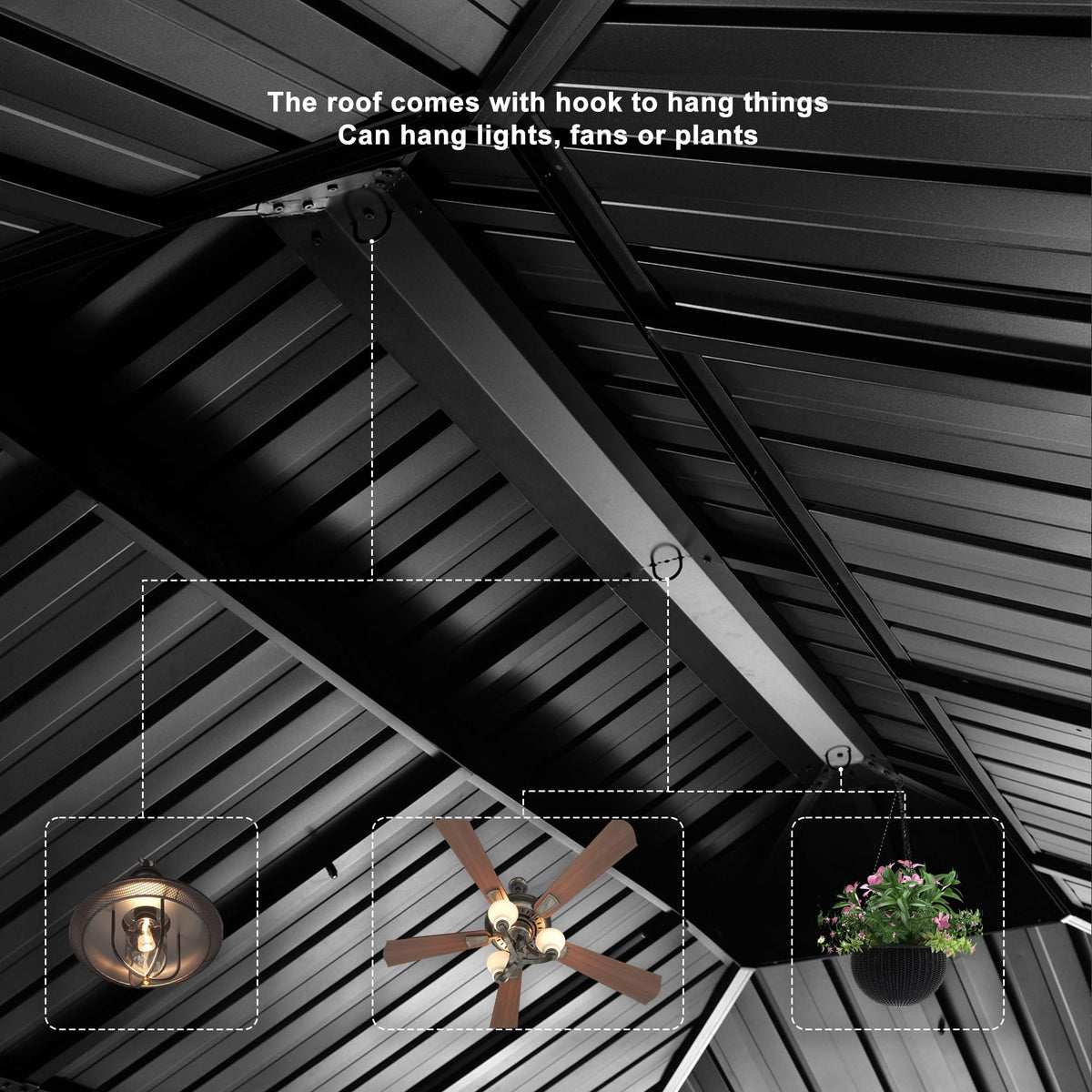 PURPLE LEAF Heavy Duty Garden Gazebo 3.65 x 4.85 m with Galvanised Steel Double Roof, Waterproof Metal Hardtop Gazebo with Side Curtain and Zipped Net