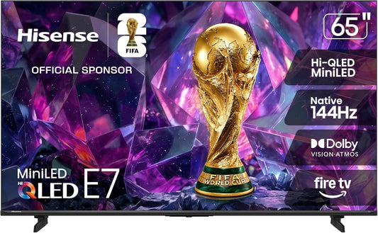 Hisense 65" E7 Cinema Series Hi-QLED Mini-LED 4K UHD Smart Fire TV (65E7SF, 2026 NEW) - Native 144Hz, AI Picture, Dolby Vision IQ · Atmos, FALD, HDR10