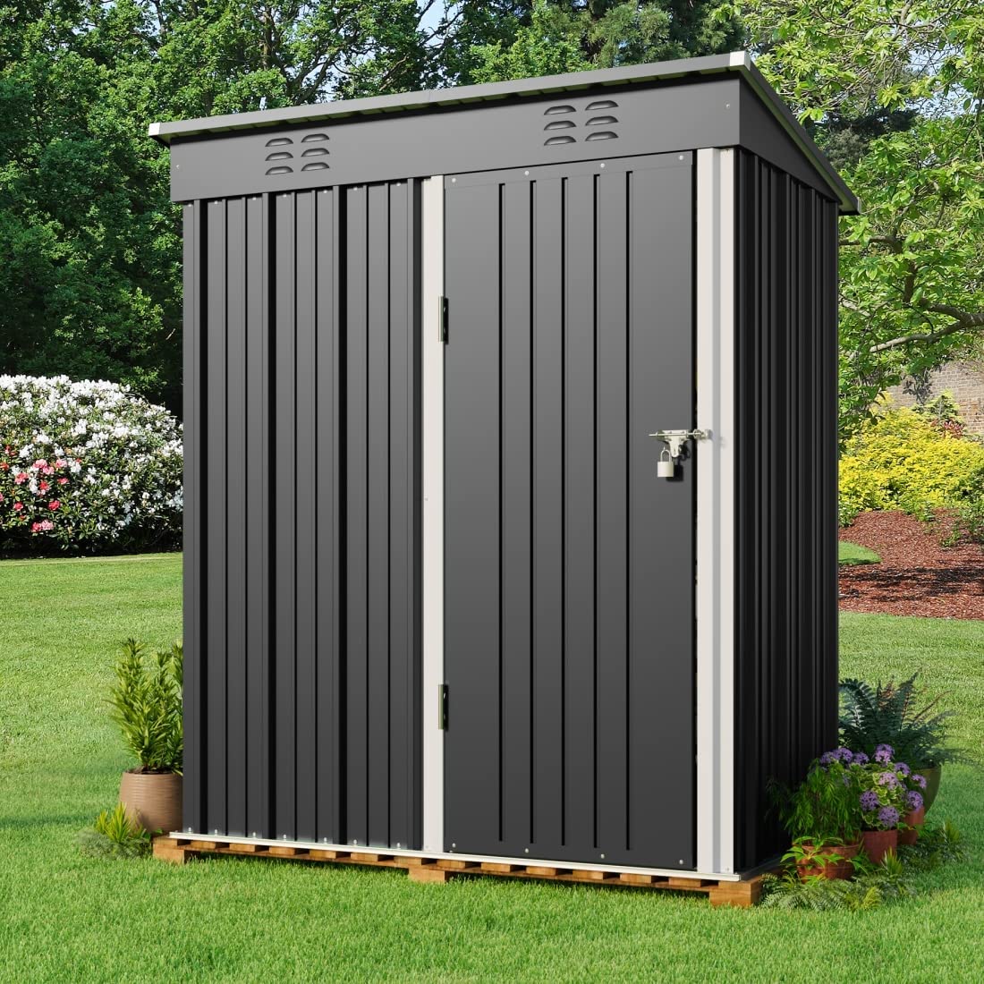 Lofka 5'x 3'Outdoor Storage Shed, Metal Outdoor Storage Cabinet with Single Lockable Door, Waterproof Tool Shed, Backyard Shed for Garden, Patio and L
