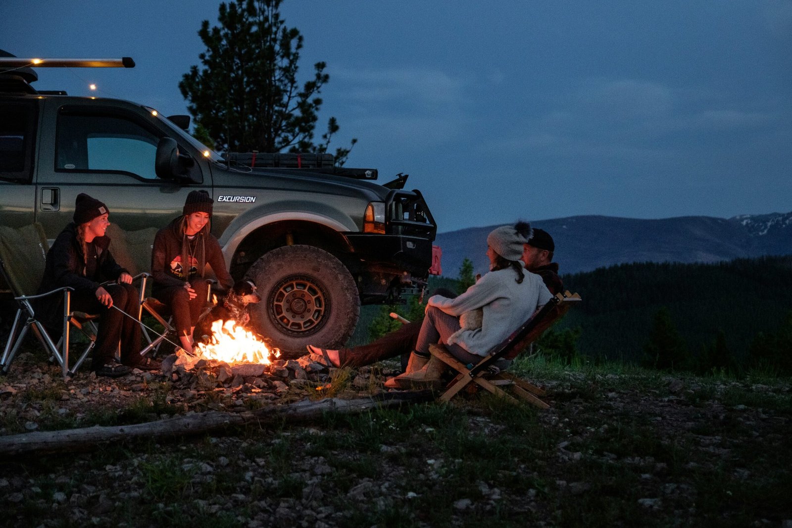 Overland rig at dusk in camp
